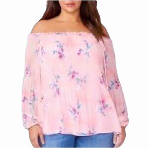 Lane Bryant Floral Off-the-Shoulder Peasant Blouse Pink Size 14 16